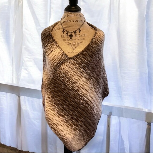 Vintage brown/ashbrown/creamy white poncho/shrug 75%acrylic/25%wool Soft & Warm - Picture 5 of 17
